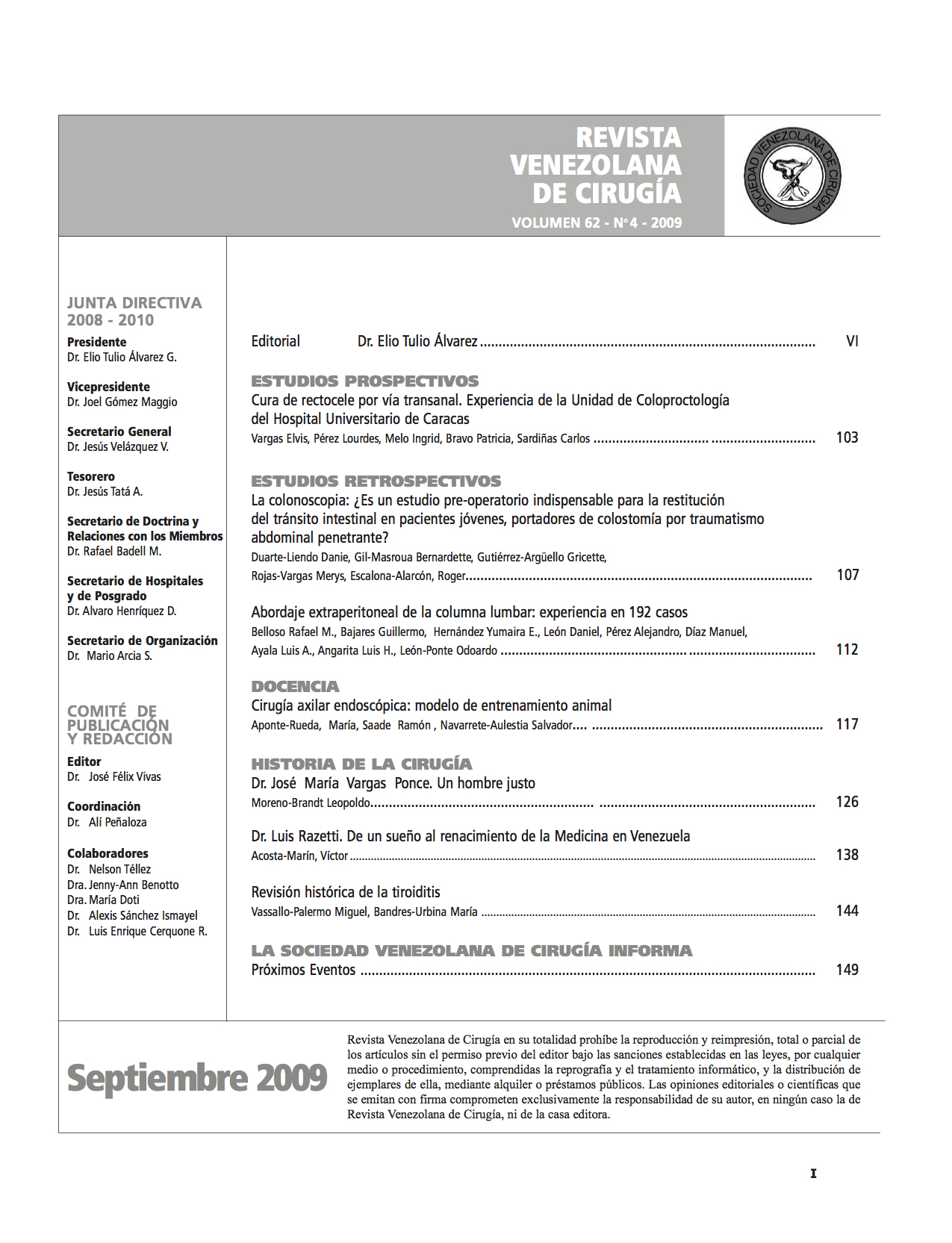 Portada Rev Venez Cir 2009;62(4)