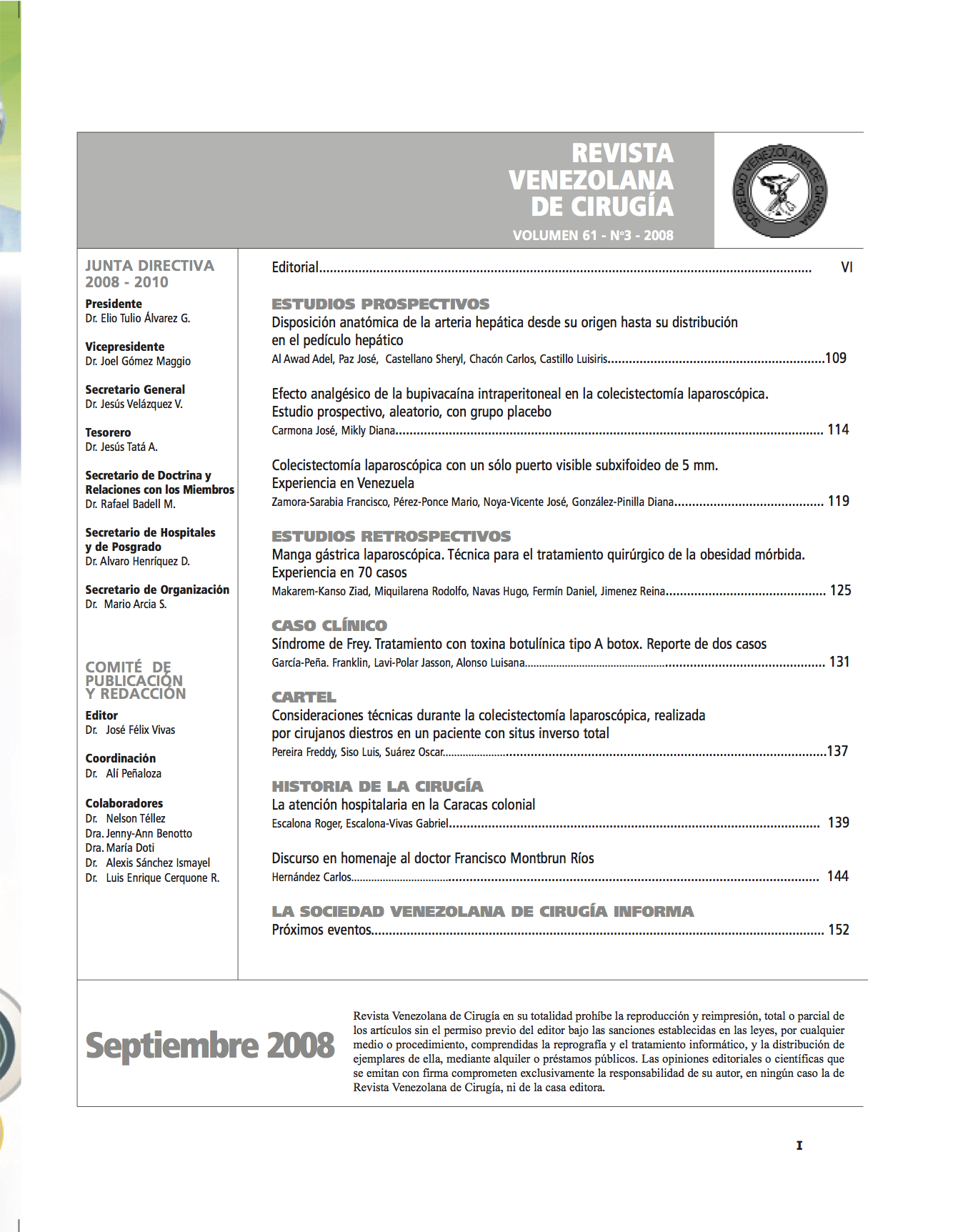 Portada Rev Venez Cir 2008;61(3)